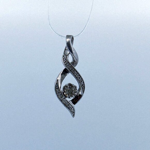 Estate Sterling Silver 925 Pendant Twisted Design CZ Accent, 1.19in, 2.3g, No Ch - Picture 1 of 8